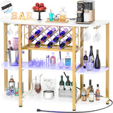 Unikito 4-Tier Metal Coffee Bar Cabinet with Outlet and LED Light, Freestanding Floor Bar Table for Liquor with Glass Holder and Wine Storage, Wine Bakers Rack for Kitchen Dining Room, White and Gold Unikito