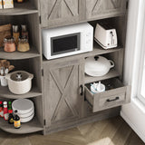 HOSTACK 60.4" Farmhouse Kitchen Pantry Storage Cabinet, Freestanding Hutch with Doors & Shelves, Buffet Sideboard with Microwave Stand, Coffee Bar with Drawers, Cupboard for Dining Room, Ash Grey HOSTACK