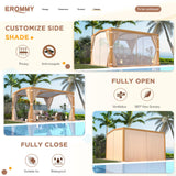 EROMMY Louvered Pergola 11'x13' Outdoor Hard Top Mansard Roof Gazebo with Aluminum Wooden Grain Frame and Adjustable Metal Rainproof Roof for Garden & Patio, Curtains and Netting Included, Wood Grain EROMMY