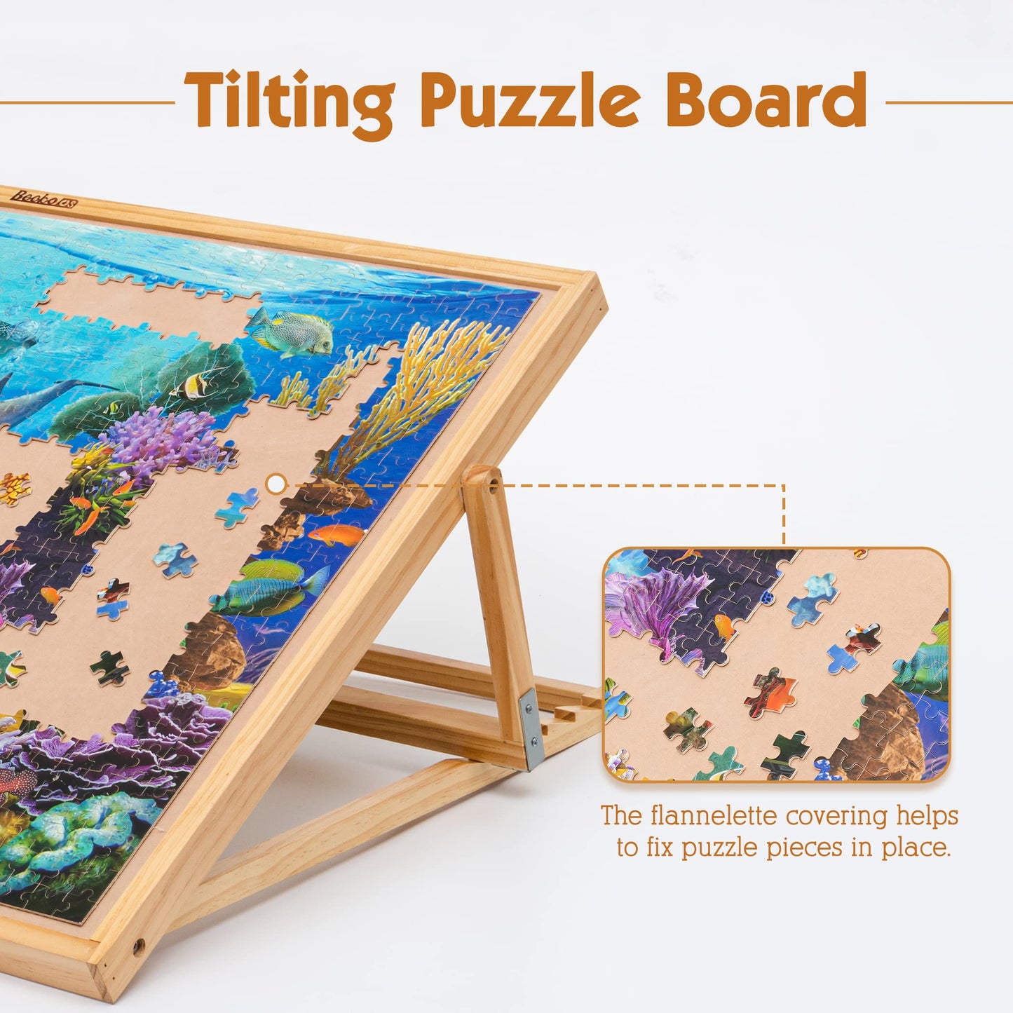 Becko US Jigsaw Puzzle Board Adjustable Wooden Puzzle Easel Portable Jigsaw Puzzles Plateau for Adults and Kids, 30.1 × 20.07 Inch for Up to 1000 Piece - WoodArtSupply