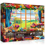 Flower Garden Puzzle for Adults 1000 Pieces, PICKFORU Nature Puzzle Features Flowers Teacups, Quilt, Dog Cat Puzzle, Spring Plant Floral Puzzle Challenging PICKFORU