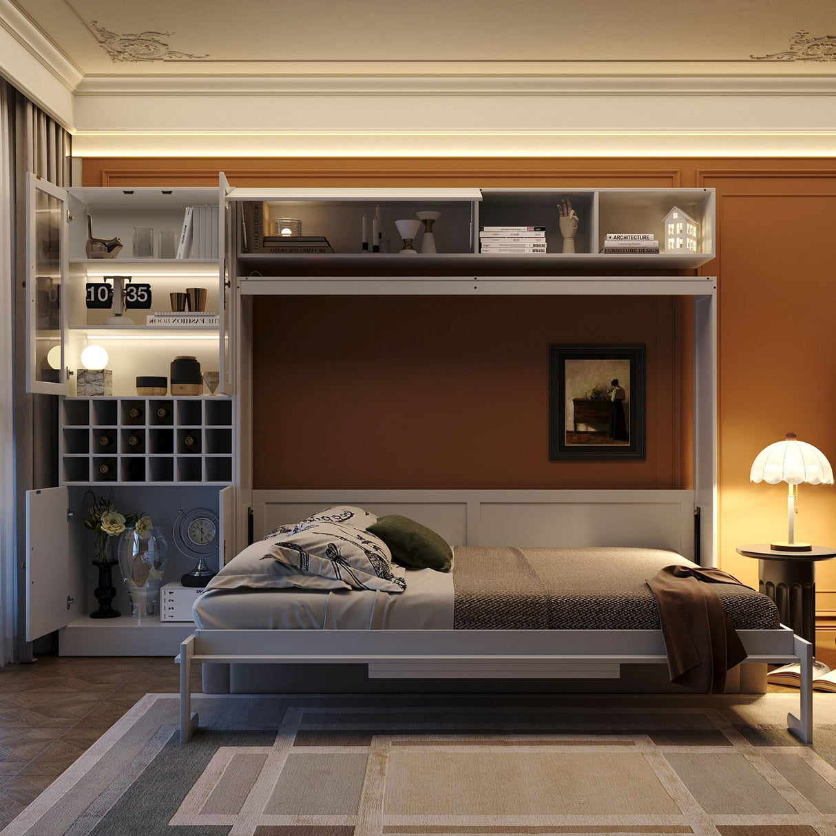 Harper & Bright Designs Queen Size Murphy Bed, Wall Bed with Sofa, Shelves USB & Light, White Harper & Bright Designs