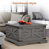 VVFLU Farmhouse Coffee Table with Storage, Square Center Table for Living Room, Rustic, Hinged Lift Top Soft Close, Wood, Large Hidden Storage, Modern, Metal Corner, Grey VVFLU