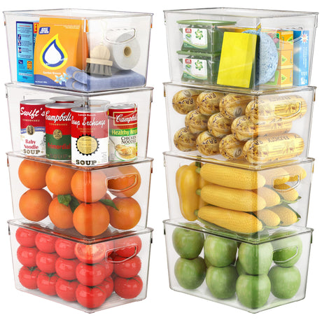 theaoo Clear Storage Bins with Lids Stackable - Large Plastic Containers for Pantry Organization and Storage - Perfect for kitchen,Fridge,Laundry Room,Bathroom,Garage,Closet,Cabinet Organizer - 8 Pack theaoo