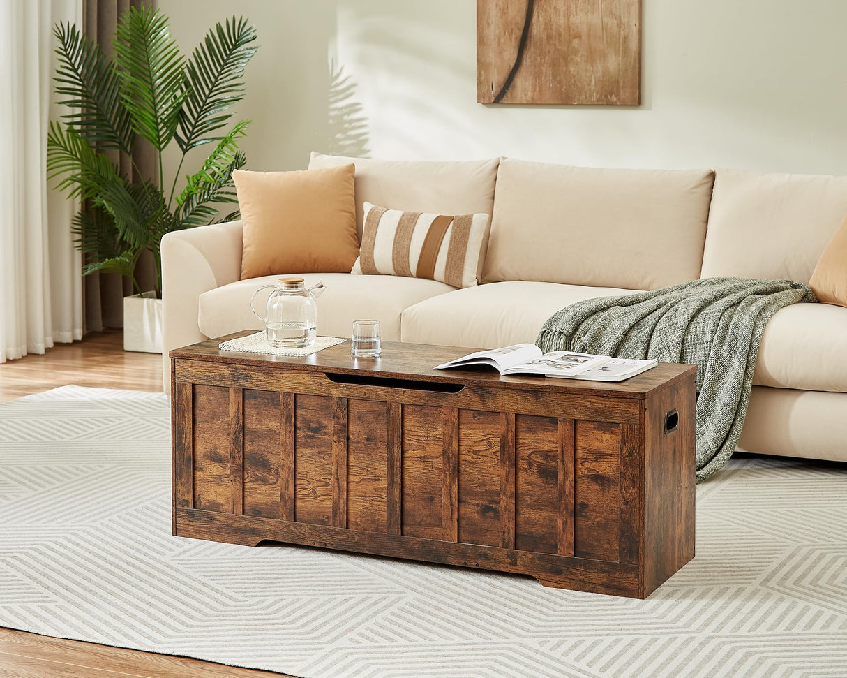 VANKILEY 51.2"Storage chest extra large,storage bench with 2 safety hinges,Shoe Bench,51.2*15.7*19.1inches,wooden trunk for bedroom,livingroom,entryway,Supports 220 lb,Easy Assembly(Rustic brown) VANKILEY