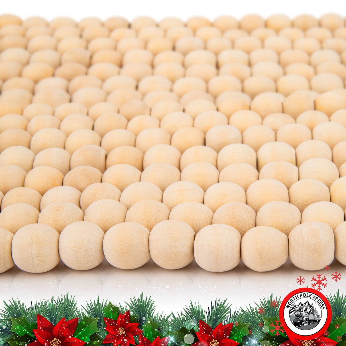 9 Foot Natural Wood Bead Christmas Garland | Wooden Christmas Tree Garland Perfect for Rustic Natural Country Farmhouse Trees | Garland Christmas Decorations for Indoor Use NorthPoleXpress