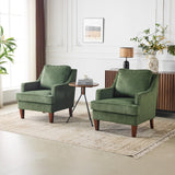 VINGLI Mid-Century Accent Chairs Set of 2, Green Upholstered Armchair Comfy Sofa Chairs Reading Chair High Back Living Room Bedroom Furniture for Apartment VINGLI