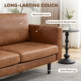 Kingfun 65" Loveseat Sofa, Faux Leather Love Seat Couch, Mid Century Modern Couch with Solid Wooden Frame for Living Room & Bedroom in Small Spaces, Brown Kingfun