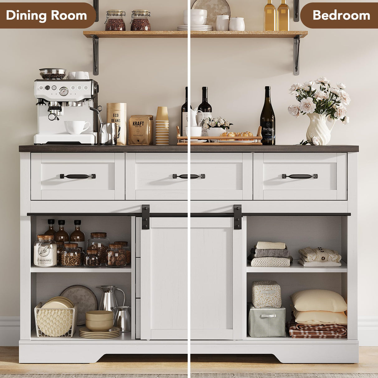 GAOMON Farmhouse 6 Drawers Dresser for Bedroom with Sliding Barn Doors, Wood Dressers & Chest of Drawers, Rustic Dressers TV Stand, Dresser Organizer for Bedroom, Living Room, White GAOMON