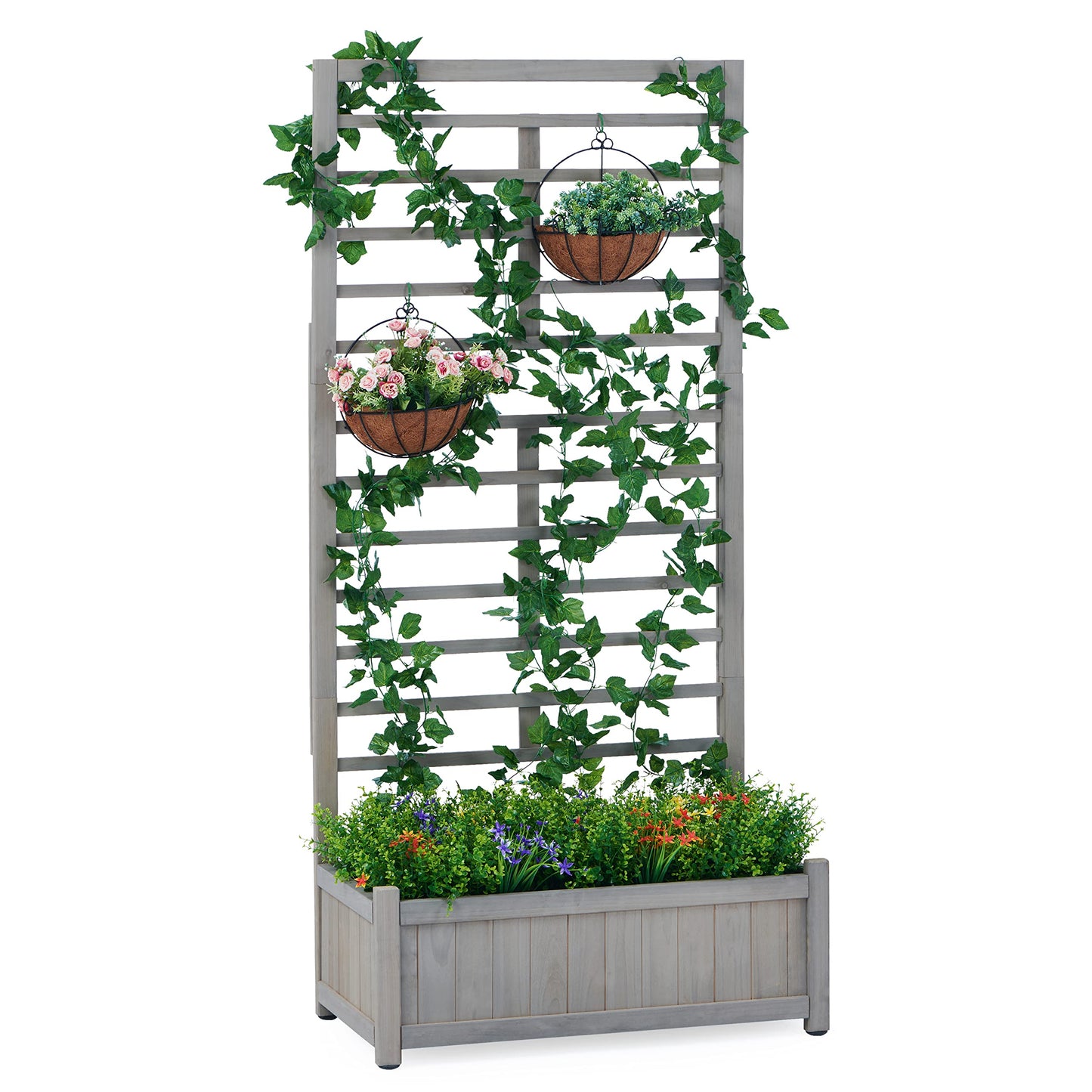 Raised Garden Bed with Trellies, Outdoor Wood Planter Box & Plant Stand with Climbing Racks (32''Lx16''Wx67''H) - WoodArtSupply