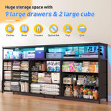 EnHomee 55" W Dresser TV Stand with Power Outlet & Lights for 65" TV, Dresser for Bedroom with 9 Fabric Drawers, TV Stand for Bedroom Dressers Console Table 55''W*11.8''*35.5'', Charcoal Black EnHomee