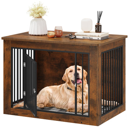 YITAHOME Dog Crate Furniture for Large Dogs, Side End Table, Modern Dogs Kennel Indoor up to 80 lb, 2-in-1 Iron-Wood Fusion Dog Cage with Waterproof Top, Safety Corners, Steel Lock,43" L,Rust - WoodArtSupply