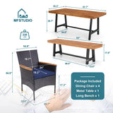 MFSTUDIO 6-Piece Outdoor Patio Dining Set with Acacia Wood Table and Bench,Outdoor Rattan Wicker Chairs Furniture Set with Removable Cushions for Balcony,Garden,Lawn MFSTUDIO