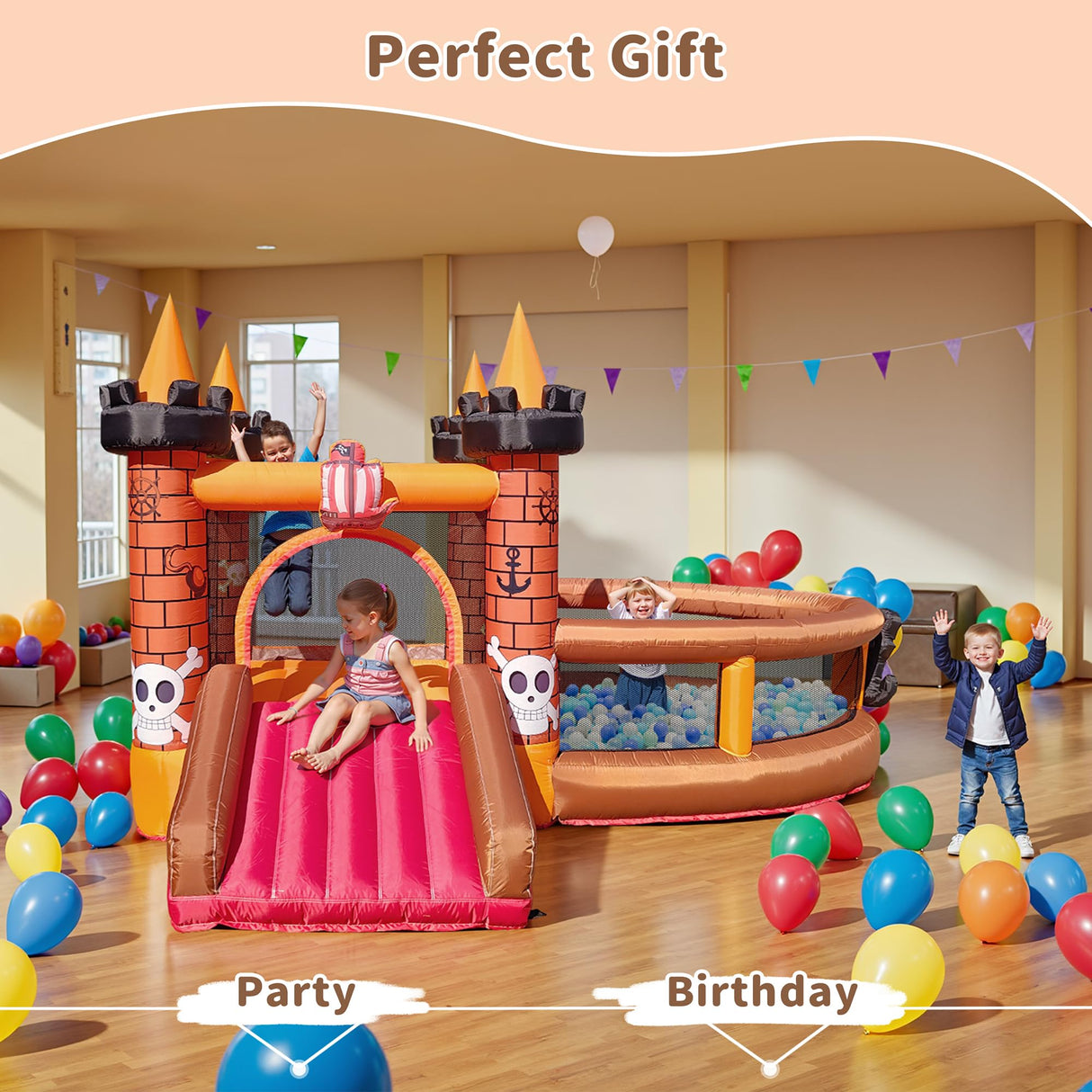 Inflatable Bounce House for Kid 3-8: Jump Bouncy House Castle with Slide - Blow Up Bouncer with 480W Blower for Toddler Outdoor Indoor Play TOAOB