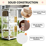 LEMBERI Cat House Outdoor Catio Cat Enclosures on Wheels, 71" Large Outside Patio Wooden Cat Cage Resting Box,Scratching Post, Waterproof Roof (White, 71") LEMBERI