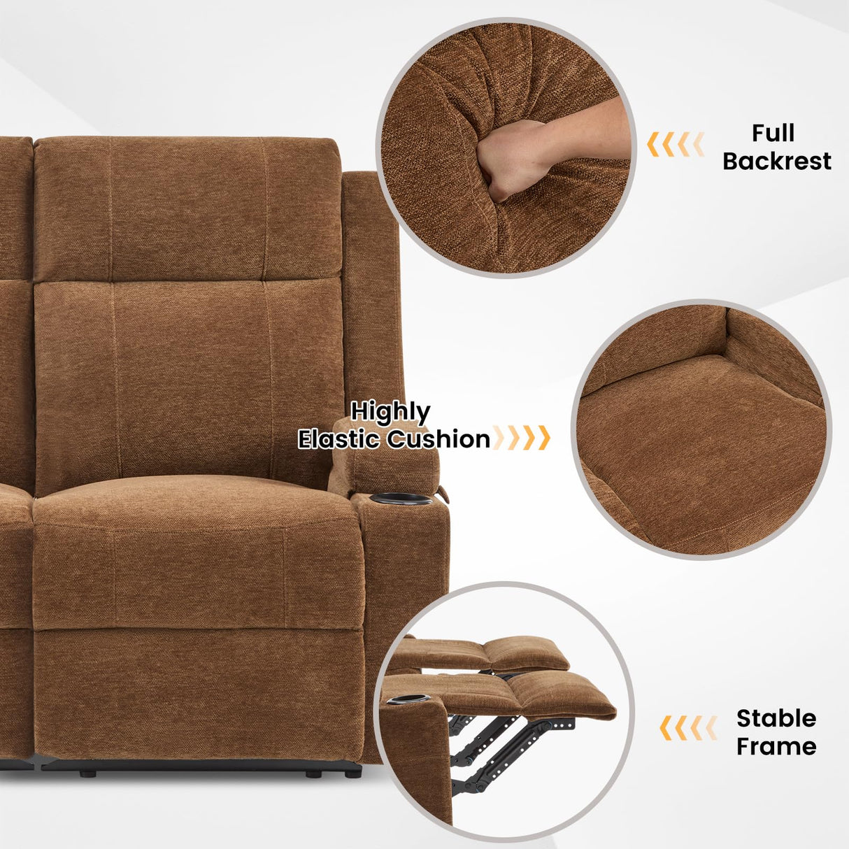 RIHEREFY Loveseat Recliner Sofa, Double Seat Couch with Adjustable Footrest, Wall Hugger Sofa for Living Room & Home Theater & RV(Brown) RIHEREFY