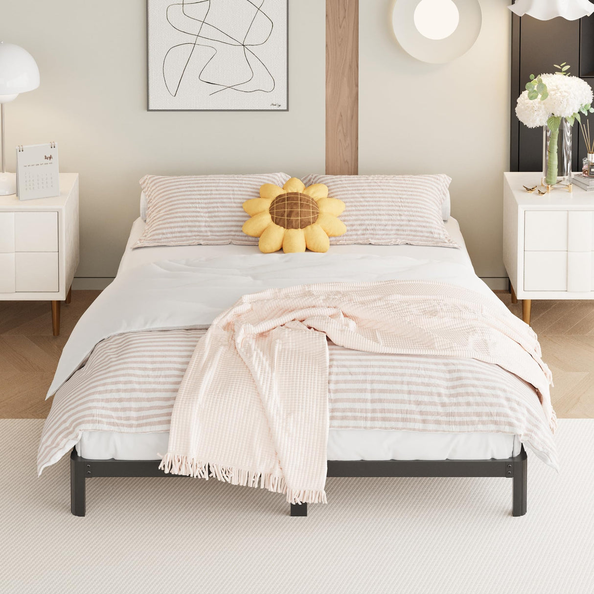 Yicensen 9 Inch Queen Bed Frame Rounded Corner Legs No Box Spring Needed, Heavy Duty Metal Queen Size Platform Bed Frame, Easy Assembly, Noise Free, Black Yicensen