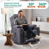VIVIJASON Manual Massage Rocker Recliner Chair, 360° Swivel Glider Lounge Chair with Heat Ergonomic Home Theater Recliner Sofa with 2 Cup Holders, Side Pockets & USB Ports for Living Room, Grey VIVIJASON
