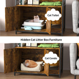 Cat Litter Box Enclosure with Shelves - Large Litter Box Enclosure with Cat Scratching Pad and Anti-Scratch, Vintage Wooden Hidden Cat Litter Box Furniture (Rustic Brown) EasyCom
