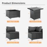 8-Piece Outdoor Patio Sectional Sofa Set with Fire Pit Table – PE Wicker Rattan Modular Conversation Furniture, Cushions & Clips Included – Patio Couch for Porch, Backyard, Poolside, Garden ELEGIBLISS