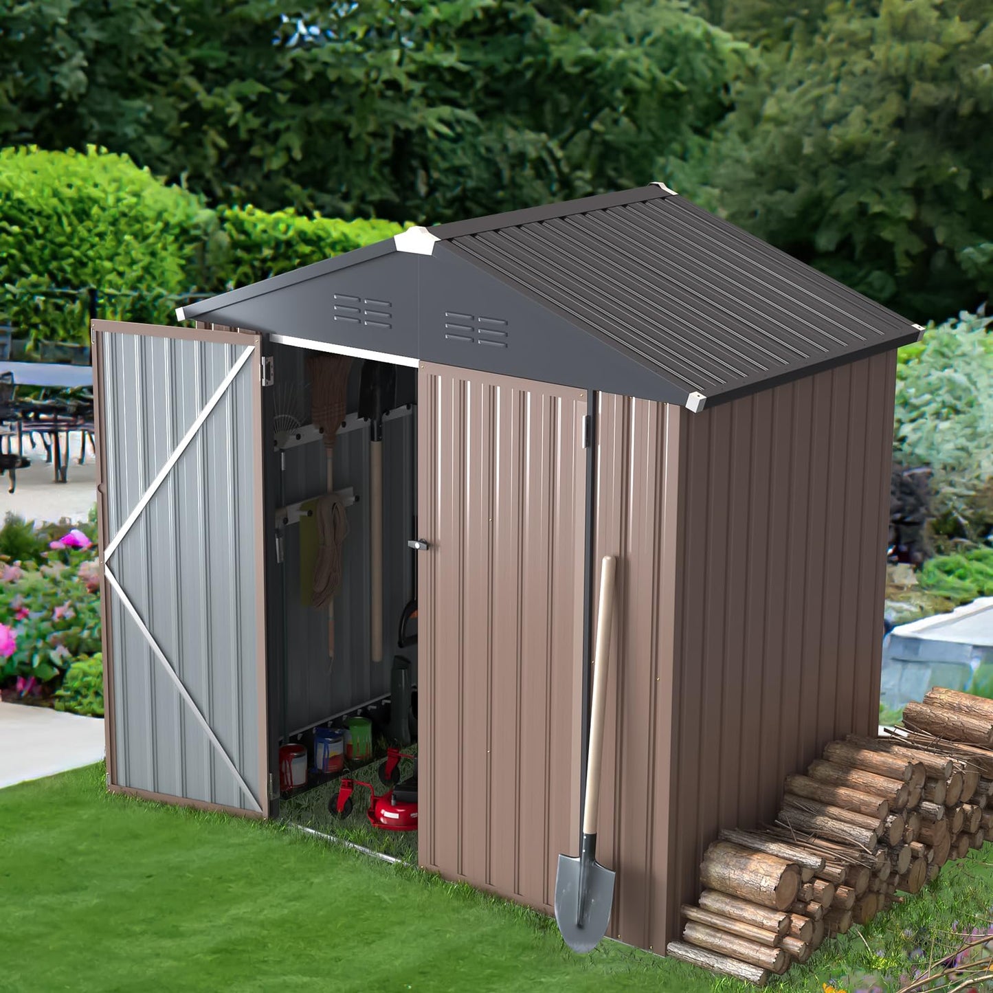 AECOJOY 6' x 4' Storage Shed, Metal Sheds & Outdoor Storage Clearance, Utility and Tool Garden Shed with Lockable Doors for Backyard, Patio, Outside Use