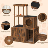 MAHANCRIS Cat Tree with Litter Box Enclosure, Hidden Cats Litter Box Furniture with Condo and Plush Ball, Wooden Cats Washroom Furniture with Platform, Indoor Cat House, Rustic Brown CWHR1501 MAHANCRIS