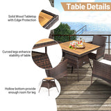 Tangkula 5 Pieces Wicker Patio Dining Set, Outdoor Acacia Wood Dining Furniture with 4 Armrest Chairs & 1 Dining Table, Rattan Conversation Set with Cushions & Umbrella Hole for Backyard Garden Porch Tangkula