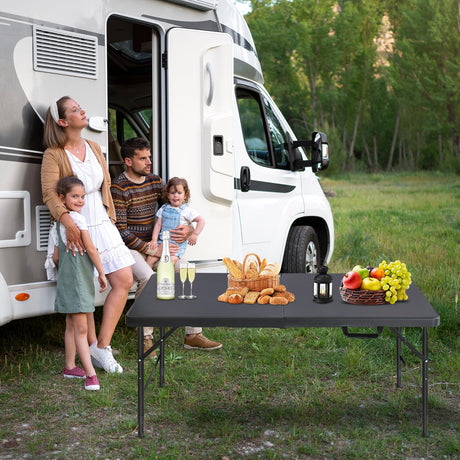 ICSPOID Portable Plastic Folding Table 4ft/6ft/8ft Heavy Duty White Black Picnic Dining Table Fold-in-Half for Camp Party Kitchen Indoor Outdoor ICSPOID