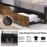 Ailisite Queen Size Bed Frame with 4 Drawers, LED Lights & USB Charging Ports - Rustic Wood Platform Design Ailisite