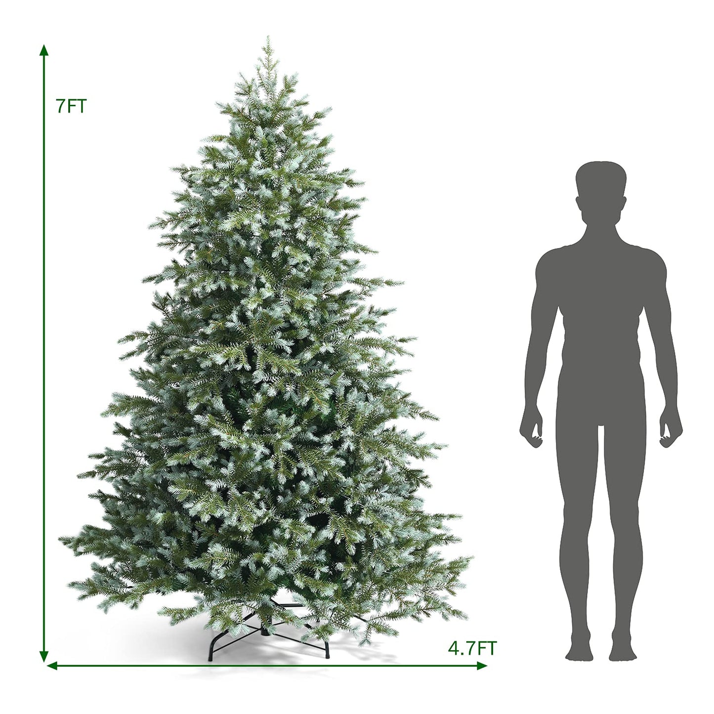 Goplus 7ft Artificial Christmas Tree, Feel Real Unlit Hinged Xmas Spruce Tree w/ 1260 Mixed PE & PVC Branch Tips, Metal Stand, Wintry Indoor Decoration for Holiday Festival