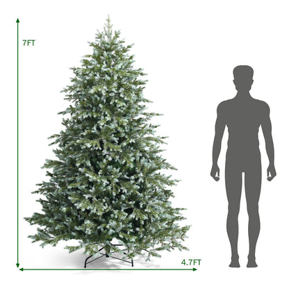 Goplus 7ft Artificial Christmas Tree, Feel Real Unlit Hinged Xmas Spruce Tree w/ 1260 Mixed PE & PVC Branch Tips, Metal Stand, Wintry Indoor Decoration for Holiday Festival