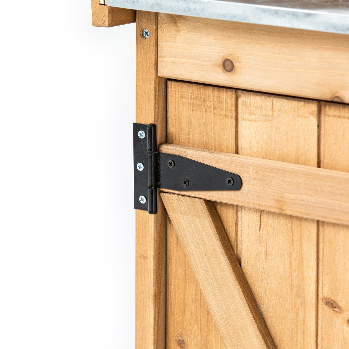 TAKUKA Outdoor Wooden Potting Bench with Wheel Double Doors & Metal Tabletop, Outside Storage Cabinet & Horticultural Planting Work Table for Garden Balcony Backyard TAKUKA