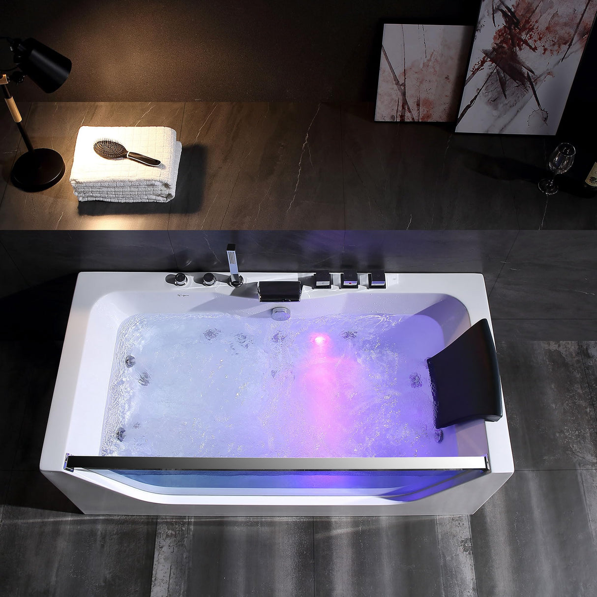 Empava 59 x 29" Whirlpool Tub,750W Acrylic Jetted Bathtub with 11 Jets,Hydromassage with Chromatherapy,3-Side Apron,58 Gallons,ETL Certified Empava