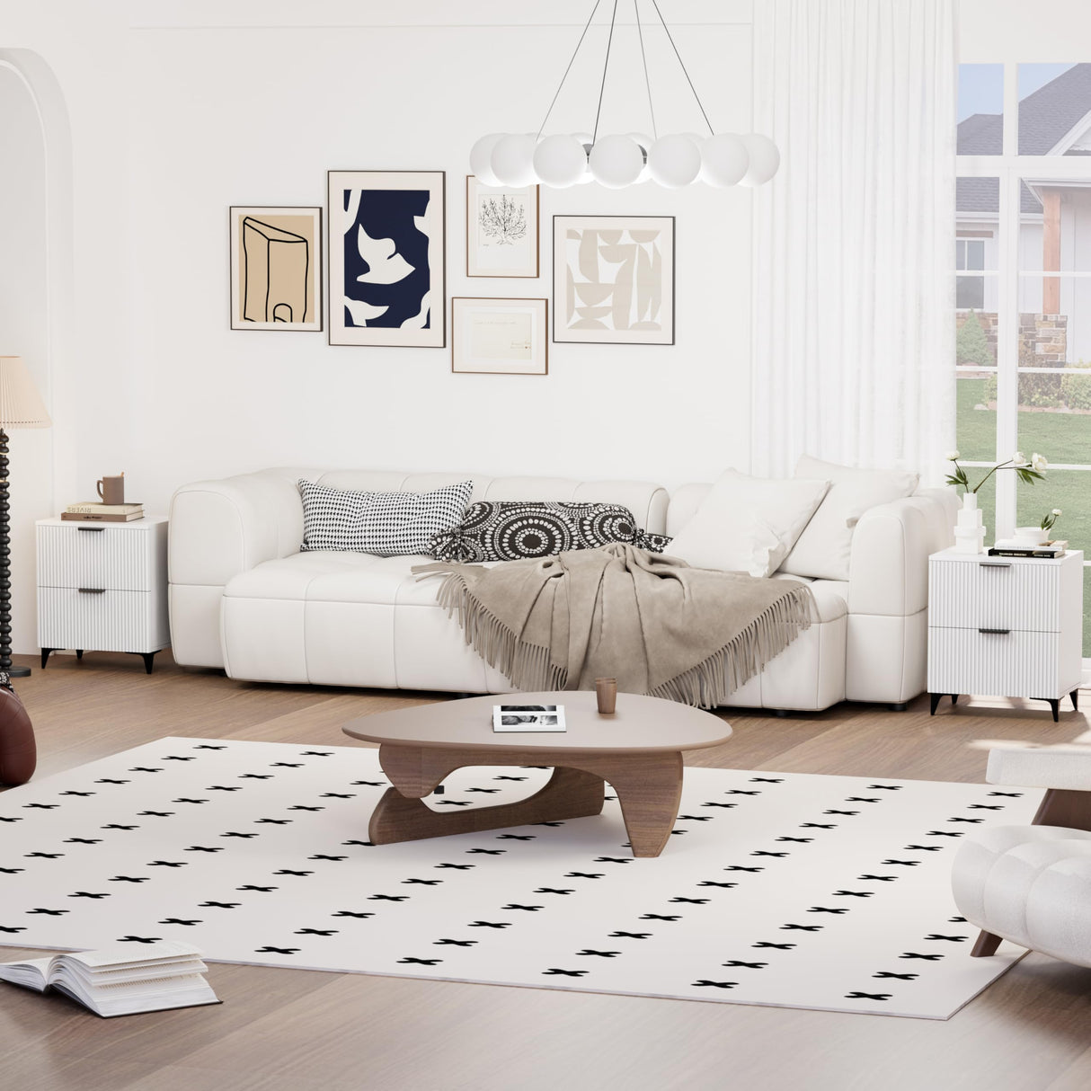 Royal Windsor Fluted Nightstand Set of 2 with 2 Drawers, Side End Table, Small Accent Storage Cabinet,Modern Night Stand Bedside Table for Bedroom,White Royal Windsor