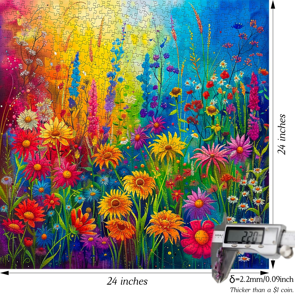 Bgraamiens Puzzle-Small Rainbow Flowers in The Garden 1000 Pieces Puzzles for Adults,Flower Puzzle for Adults,Color Challenging Puzzle Bgraamiens