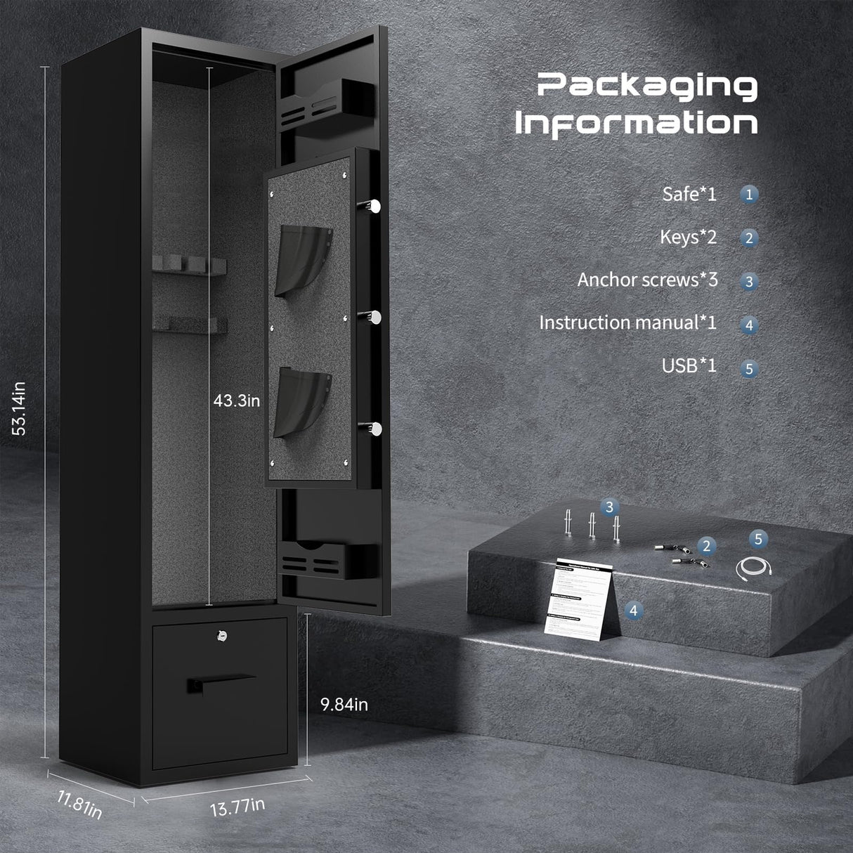 Marcree 3-5 Gun Safe, Digital Rifle Gun Safe with Drawer, Quick Access Gun Safe for Rifles and Pistols with Dual Alarm System, Shotgun Safe with Silent System, Electronic Lock Marcree