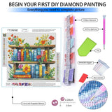 1tonine Flowers Bookshelf Diamond Art Painting Kits for Adults- 5D DIY Diamond dots for Beginners -Full Drill Round Diamond Gem Painting Kit Classroom Wall Art Decor Handmade Gift 1tonine