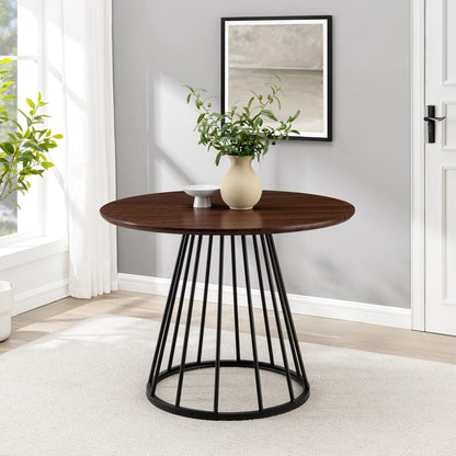 Walker Edison Vivv Modern Round Dining Table with Metal Base, 40 Inch, Dark Walnut/Black - WoodArtSupply