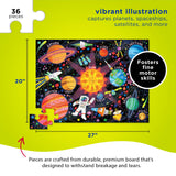 Crocodile Creek 36-Piece Jigsaw Floor Puzzle - Fun Floor Puzzles for Kids Ages 3-5 - Heavy-Duty Shaped Box for Storage - Space Explorer - 27" W x 20" H Finished Crocodile Creek