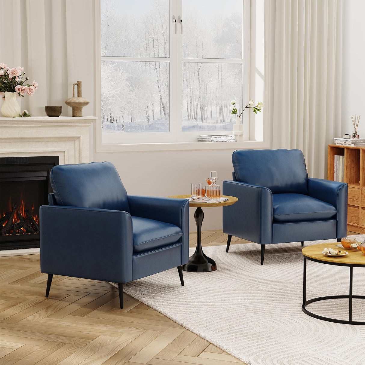 TYBOATLE Accent Chairs Set of 2, Faux Leather Chairs, Mid Century Modern Comfy Living Room Chairs, Cozy Office Reading Chair, Reception Armchairs for Office, Bedroom, Waiting Room (Blue) (1) TYBOATLE