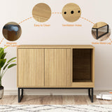 Cat Litter Box Enclosure, Fluted Hidden Litter Box Furniture with Scratch Pad and Metal Legs, Modern Enclosed Cat Cabinet, 31.5 x 17.7 x 21.7 Inches Indoor Pet House for Living Room, Washroom, Natural FiveWillowise