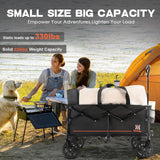Navatiee Collapsible Folding Wagon, Wagon Cart Heavy Duty Foldable with Two Drink Holders, Utility Grocery Wagon for Camping Shopping Sports, S2, Black Navatiee