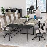 Tribesigns 8FT Conference Table, 94.48L x 47.21W x 29.52H Inches Boat Shaped Meeting Table with Rectangle Grommet, Modern Seminar Boardroom Table for Office Conference Room (Grey & Black, 8ft) Tribesigns