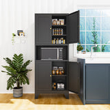 Boegica 69" Tall Modern Kitchen Pantry,Metal Storage Cabinet with Adjustable Shelves,Pantry Storage Cabinet with 6-Tier,Freestanding Cupboard for Kitchen,Dining Room,Living Room,Bathroom,Black Boegica