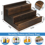 ERTIUANIO 3 Step Real Wood Countertop Liquor Bottle Display Shelf, 12 Bottle Freestanding Bar Shelves with Fences, Home Retro Wine Rack Storage Organizer, Whiskey Coffee Syrup Display Stand ERTIUANIO