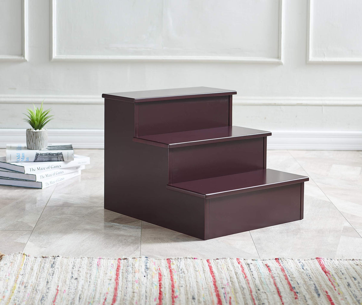Kings Brand Furniture – Darien 3 Step Wood Step Stool for Adults or Kids, Dog Stairs, Cherry Kings Brand Furniture