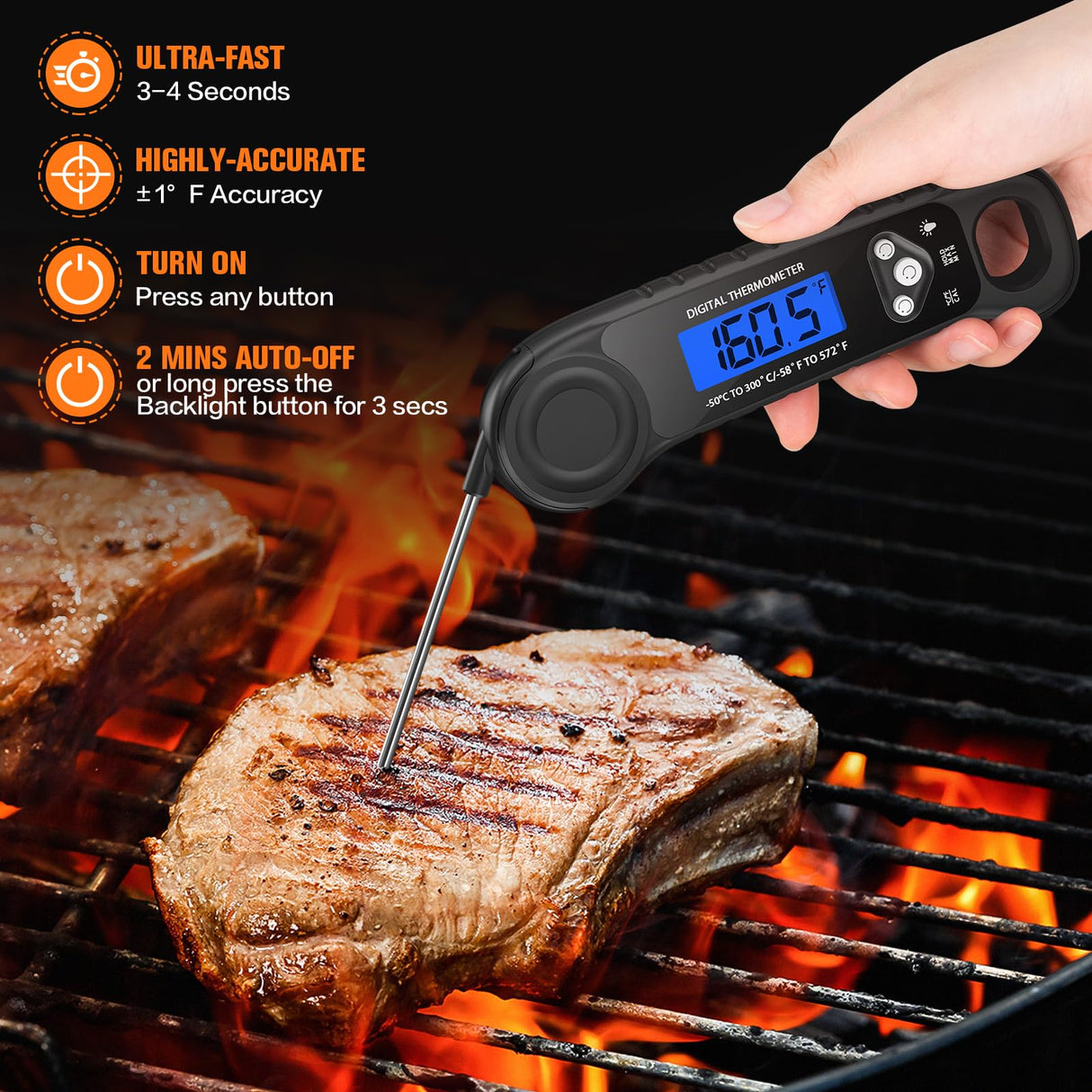 AMMZO Meat Thermometer Digital, Instant Read Food Thermometer - Waterproof w/Backlight for Cooking, Candy, Deep Fry, BBQ, Grill, Smoker and Roast, Camping & Kitchen Essentials, Gifts for Men Women AMMZO
