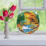 Auremi Landscape Diamond Art Hanging Kit for Adult, Special Shaped Rhinestone, DIY Acrylic 5D River Fish Diamond Painting Window Pendants Signs, Home Garden Wall Hanging Ornament Auremi