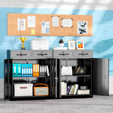 Superday 36" Locking Metal Storage Cabinet with 2 Drawers, Lockable Garage Storage Cabinet with Locking Doors and Adjustable Shelves, Black Tool Cabinet for Home Office, School, Etc Superday