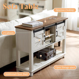 AMERLIFE Sofa Table with Sliding Barn Doors, TV Console Table, 46" Farmhouse Rustic Storage Entryway Table, Adjustable Open Shelves, Hallway, Living Room, Bedroom, Antique White AMERLIFE